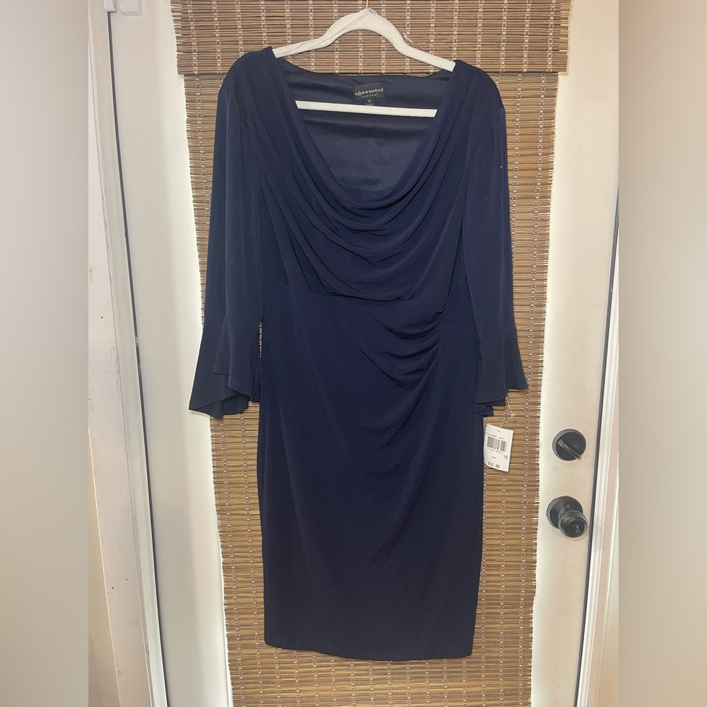 NWT! Connected Apparel Navy bell Sleeve Dress cocktail